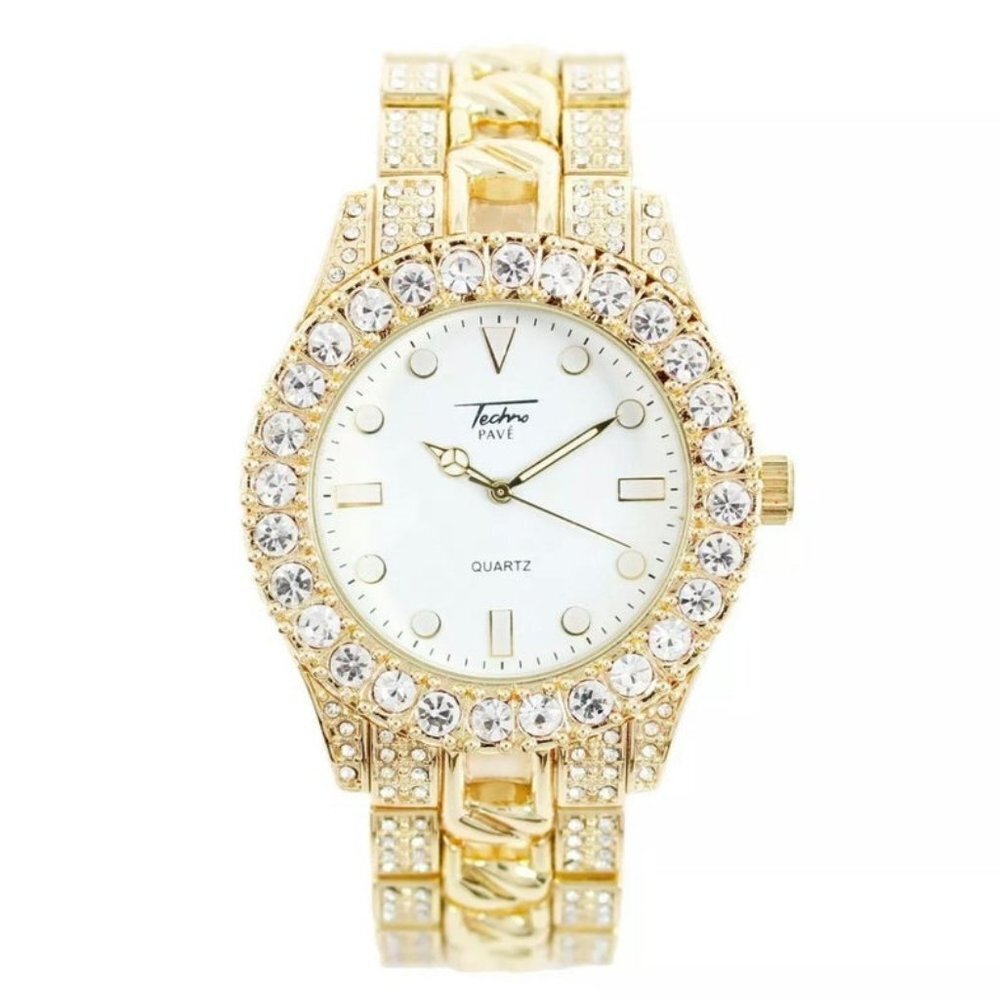 18K Gold Finish Iced Out Presidential Cuban Watch